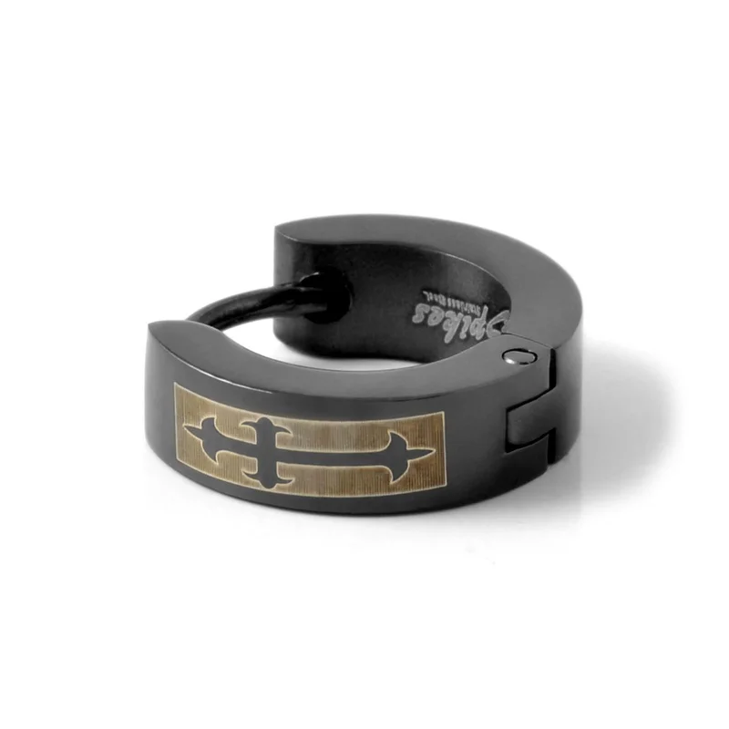 Sentio | Round Matte Black Surgical Steel Cross Earring for Men - Cross earrings
