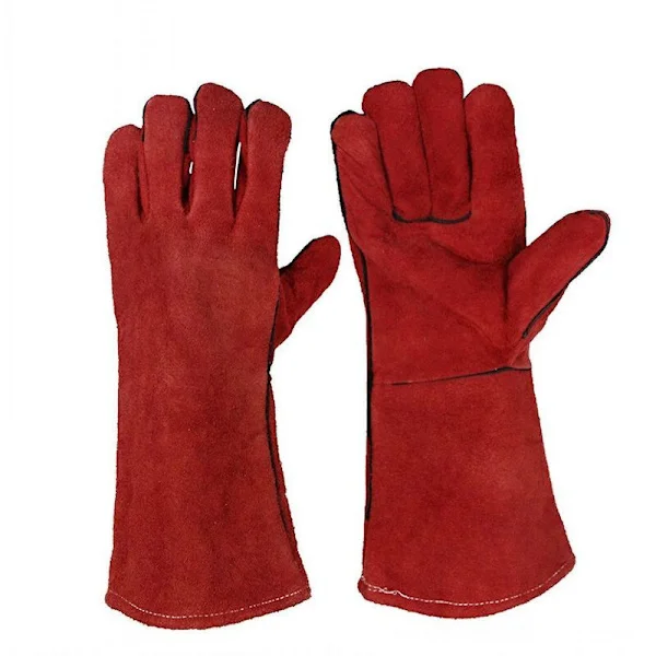 Heavy Duty Heat Resistant Leather Gloves for Welding, Heat Resistant Lining, Wood Stove Gloves, Wood Burning, BBQ, Garden Gloves for Men