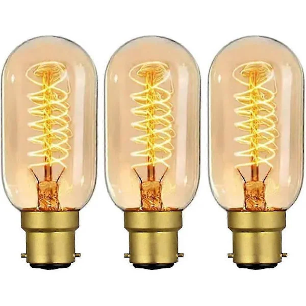 40W B22 Vintage Edison-glödlampor, dimbara med bajonettfattning, B22 BC-glödtråd, varmvit, T45 Antik Retro-glödlampa 230V (3-pack)