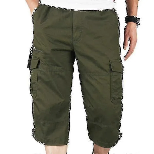 Herr 3/4 Långa Elastiska Shorts Midja Cargo Combat Trekvartsbyxor