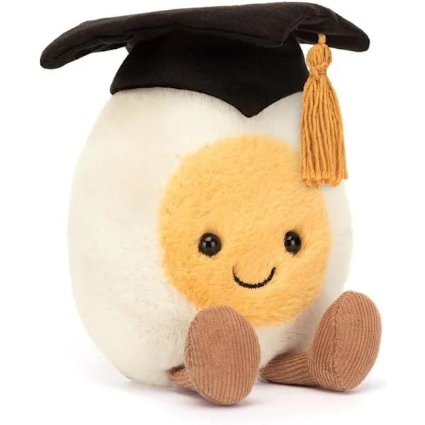 Jellycat Amuseables Kokt Ägg Student Gosedjur, 14 cm - Matplysch - Rolig Examenspresent