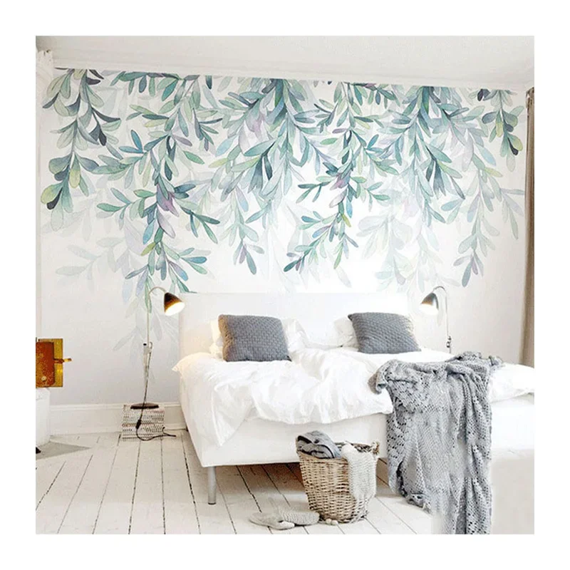 AliExpress - Papier peint Photo personnalisé feuilles vertes modernes aquarelle Style nordique papier peint Mural salon TV chambre toile de fond décor