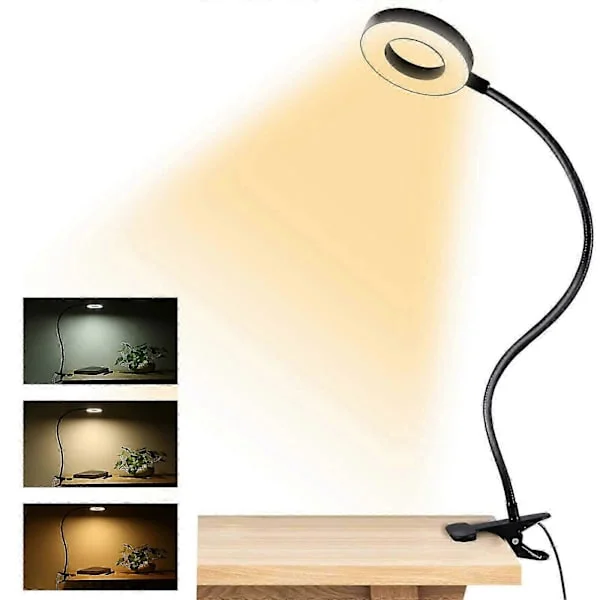 LED-läslampa med klämma USB-uppladdningsbar skrivbordslampa med flexibel klämma