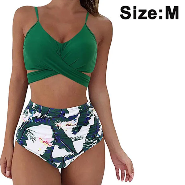 Kvinnors högmidjade bandage bikini set wrap tvådelad push up baddräkter korsmönster dam badkläder