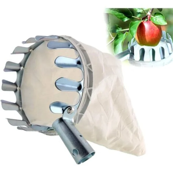 Fruktplockare, 1 fruktuppsamlare, fruktplockare i metall, fruktplockare med påse, körsbärsplockare, diameter 16 cm, för plockning av höga frukter (