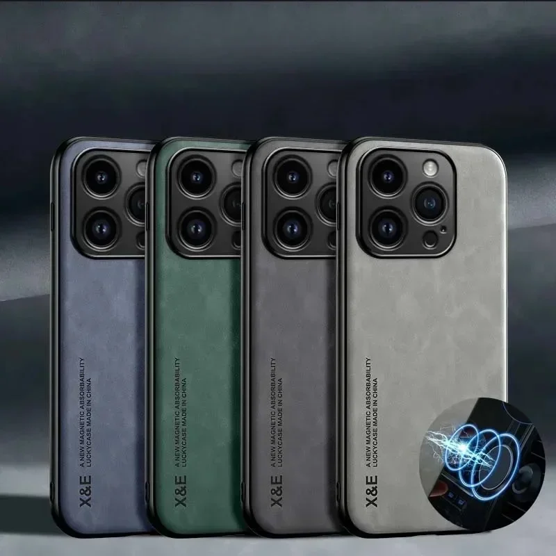 AliExpress - Luxus-Ledertasche für iPhone 17 16 16e 15 14 13 12 11 Pro Max Plus 12 13 Mini SE 8 7 Abdeckung mit Metallplatte Unterstützung Auto halten