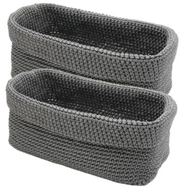 Crocheted Storage Basket Set of 2 Grey 29x15x18.5cm for Bathroom Kitchen Shelves Towels Bread Cosmetics