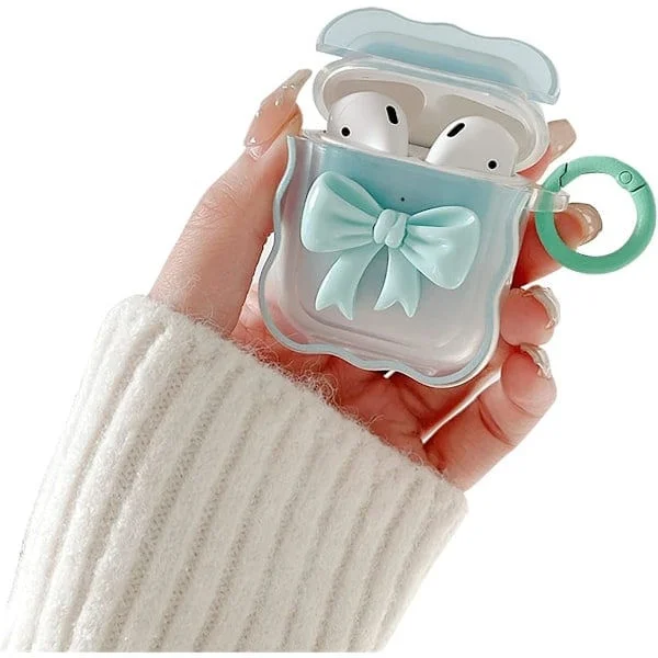 Yhteensopiva AirPods 2 & 1 Kotelon kanssa Pehmeä Läpinäkyvä TPU Söpöllä 3D-väri Rusetilla Iskunkestävä Avaimenperäsuoja Airpods 2 & 1 Keltaiselle