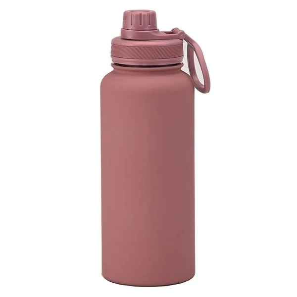 1L Rustfri Stål Sports Drikkeflaske, Termosflaske med Stor Kapasitet, Bærbar Utendørs Vannkopp med Håndtak Smoky Pink