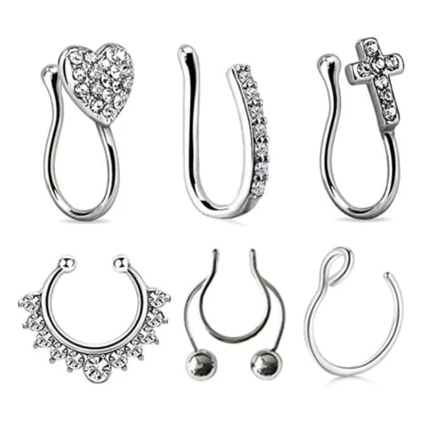 6-pakning falsk septum nesepiercing nesering uten hull sølv_qq