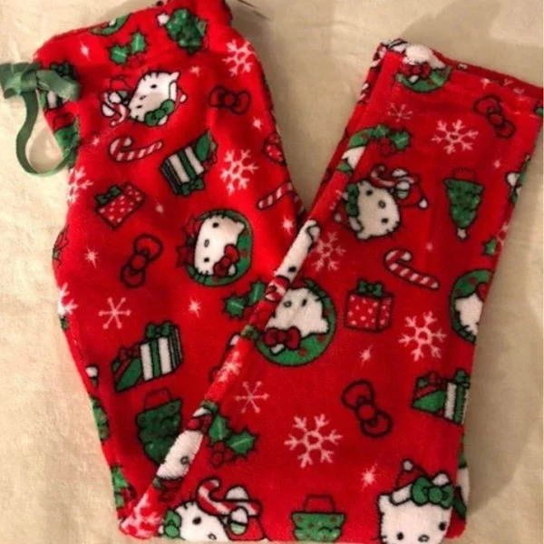Tecknade julpyjamasbyxor för kvinnor, avslappnade sammetsbyxor för hemmabruk julklappsförpackning röda byxor L julklappsförpackning röda byxor L