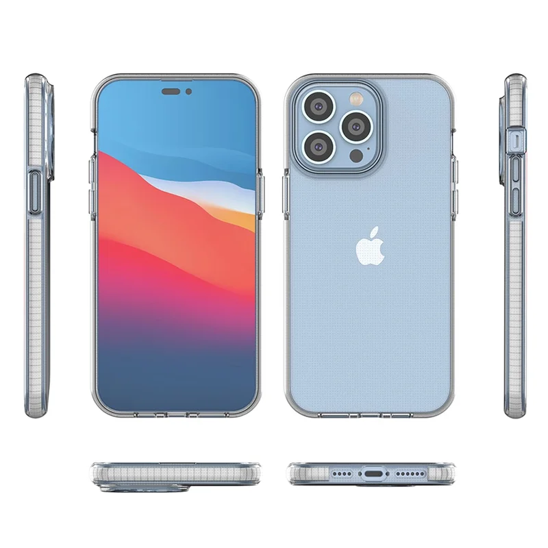 Fjærveske for iPhone 14 Pro Max silikondeksel med ramme lyseblå