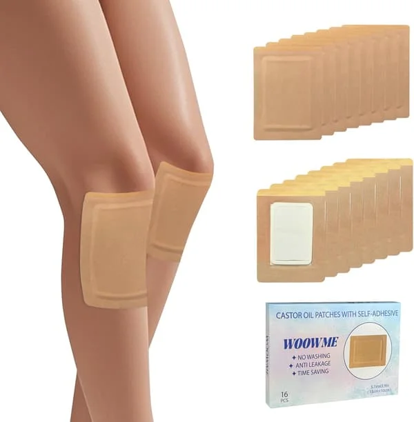 16 stk. Castor Oil Pack Wrap, engangs Castor Oil Patches Packs med anti-lekkasje bomullspute for mage/føtter/kne (oljer ikke inkludert), 5,1" x 3,9"