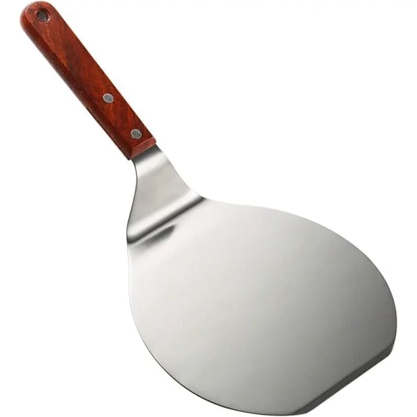 Round Stainless Steel Pizza Peel with Wooden Handle Pizza Shovel Home Utensils Stainless Steel Cake Spatula Perfect for Easy Lifting and Transport