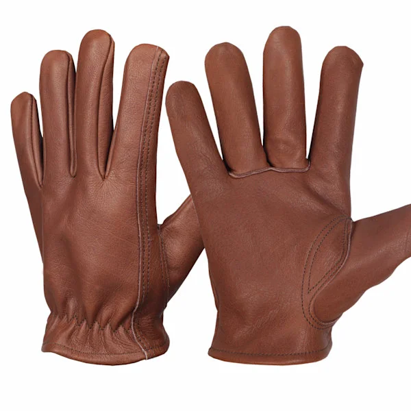 Cowhide Leather Gloves for Men and Women, Brown Leather Motorcycle Gloves, Thorn-Proof Gardening Gloves, Leather Gloves for Outdoor Camping