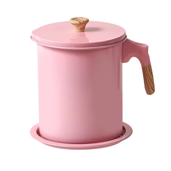 Oil Strainer Pot 1.4L Wood Grain Easy Use No Rust Oil Storage Accessory Filter for Home Dining Room Pink