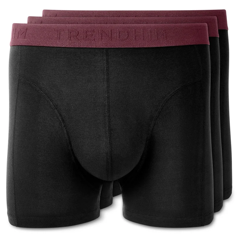 M - FlexFeel | 3 darabos fekete pamut boxeralsó szett sötét bíbor derékpánttal for Men