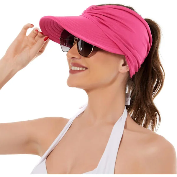Women's Sun Hats UV Protection Sun Visor Wide Brim Summer Hats with Ponytail