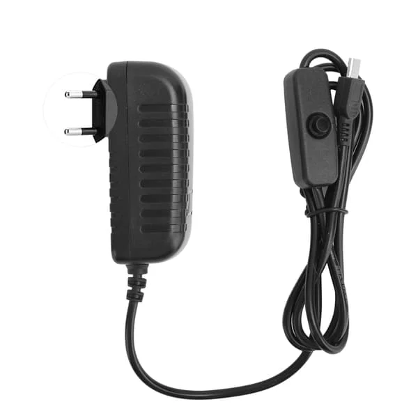 Strømforsyning til Raspberry Pi 5V 3A med Integreret Tænd/Sluk-Knap Micro USB Adapter 100‐240VEU Stik