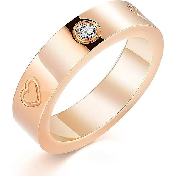 Kærligheds venskabsring 18k guld sølv rosa belagt kubisk zirkonia rustfrit stål løftering vielsesring smykker fødselsdagsgaver til kvinder (rose-11)