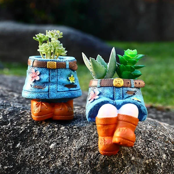 Kreativ Blomsterpotte i Denimstil, Dekorativ Blomsterpotte i Resin, Kreative Utendørs Blomsterpotter, Søte Blomsterpotter, Morsom Dekorativ Plante 2 