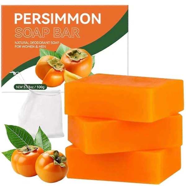 3-pack Persimmon Soap Deodorant Manual Soap Bath Cleaning Soap for Body Odor, Natural Deodorant and Moisturizing Organic Cleanser