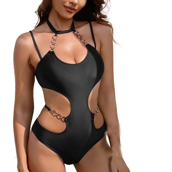Baddräkt Dam Baddräkt Dammode Sexig Enfärgad Plisserad Baddräkt Hals Hängande Öppen Rygg Baddräkt Bikini Split Baddräkt Swi