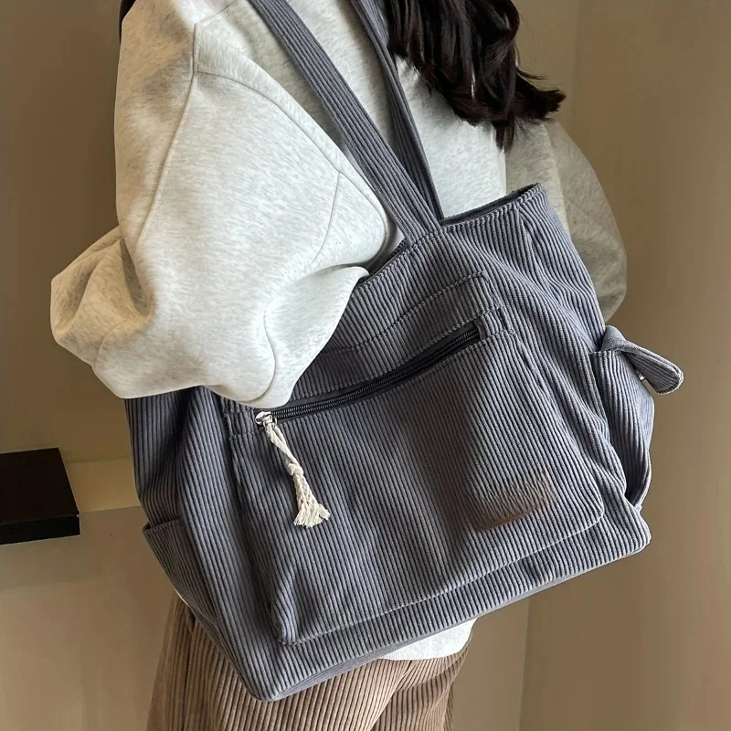 AliExpress - Sac fourre-tout Simple en velours côtelé, sac à bandoulière de couleur unie, sac à main rétro multi-poches pour le travail scolaire et le