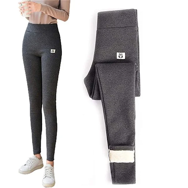 Winter Women Thick Cashmere Wool Leggings Windproof Warm Elastic Leggings Pants Fleece Lined Thick Tights