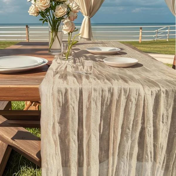 Bordløper 90 x 400 cm Bomullsgas Bordløper Boho Stil Musslin Bordløper for Bryllup, Bursdagsfest Dekorasjon