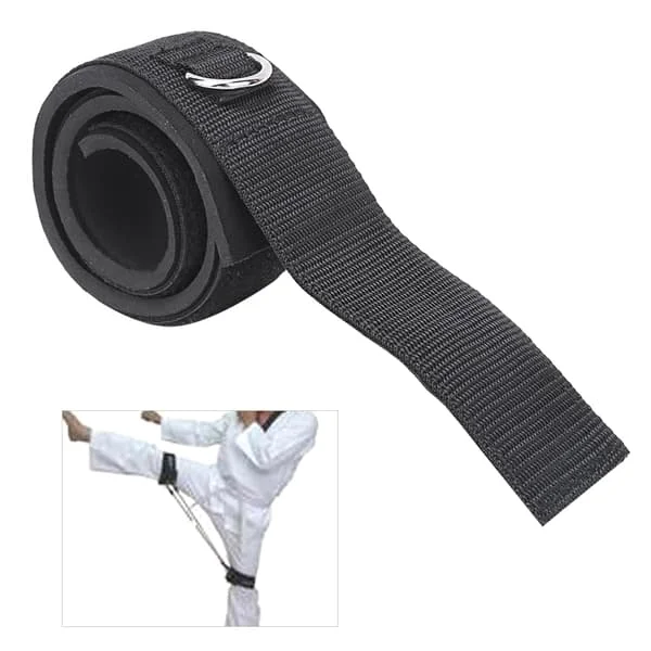 Cotton Strap with 2D Ring, Elastic Rope, Ankle-Thigh, Fitness Exercises, Leg Cuffs, Adjustable Strength Training, Accessories, Black 2D