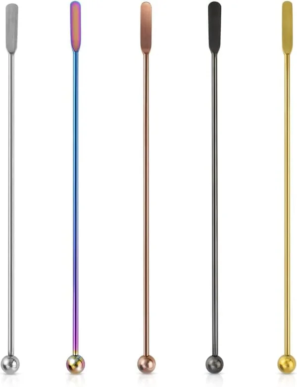 Kaffepinnar Rostfritt Stål Swizzle Stick Återanvändbara Metallomrörare Cocktail Kaffe Dryck Omrörare Sked Dryck Cocktail Omrörarrör med Liten R