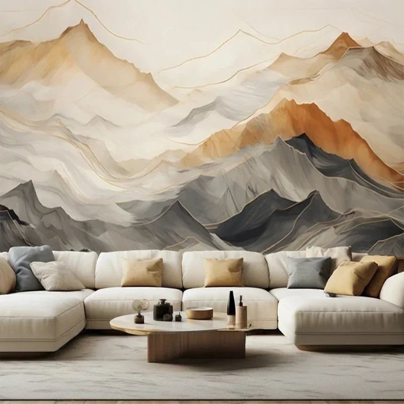 AliExpress - Papier peint décoratif d'art de style chinois, photo murale personnalisée, lignes abstraites, fond de motif de montagne, 3D, n'importe 