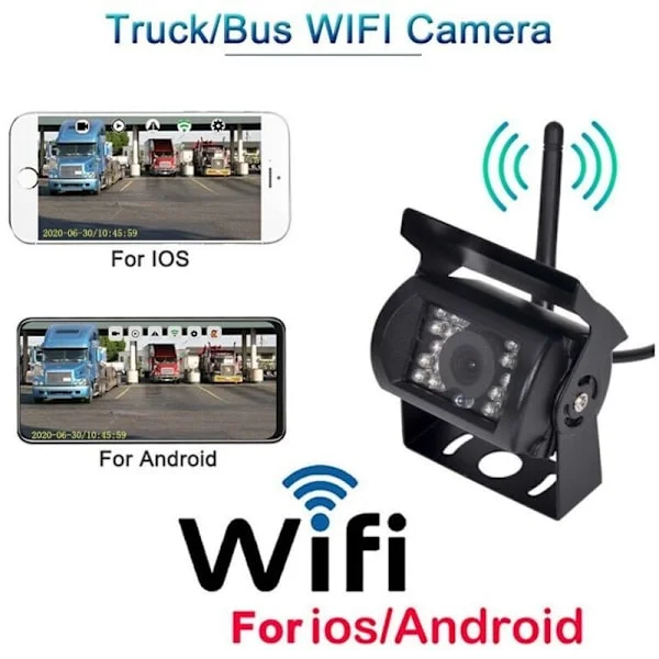 12V-24V WIFI HD Trådløs Ryggekamera for Lastebil Bred Vinkel 170 Grader Overføringsavstand 50m Nattsyn Vanntett IP67,