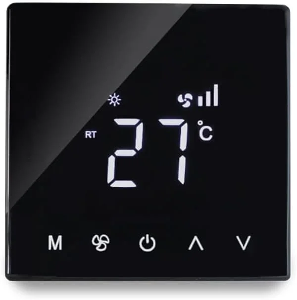 Smart termostat luftkonditionering pekskärmsgränssnitt timer trefart fläkt PC för LCD central styrenhet dubbelsidig isolering programmerbar ABS svart