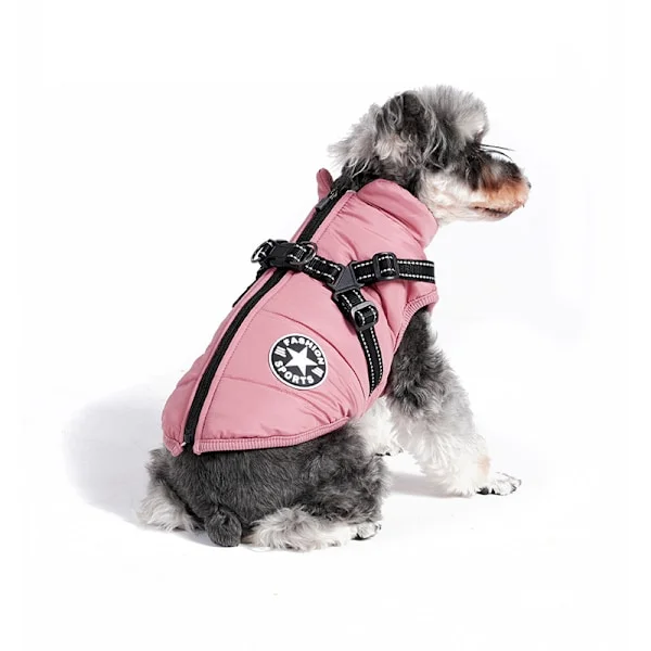 Vinterjacka för hund med sele, vattentät hundjacka med dragkedja och fleece rosa Rosa
