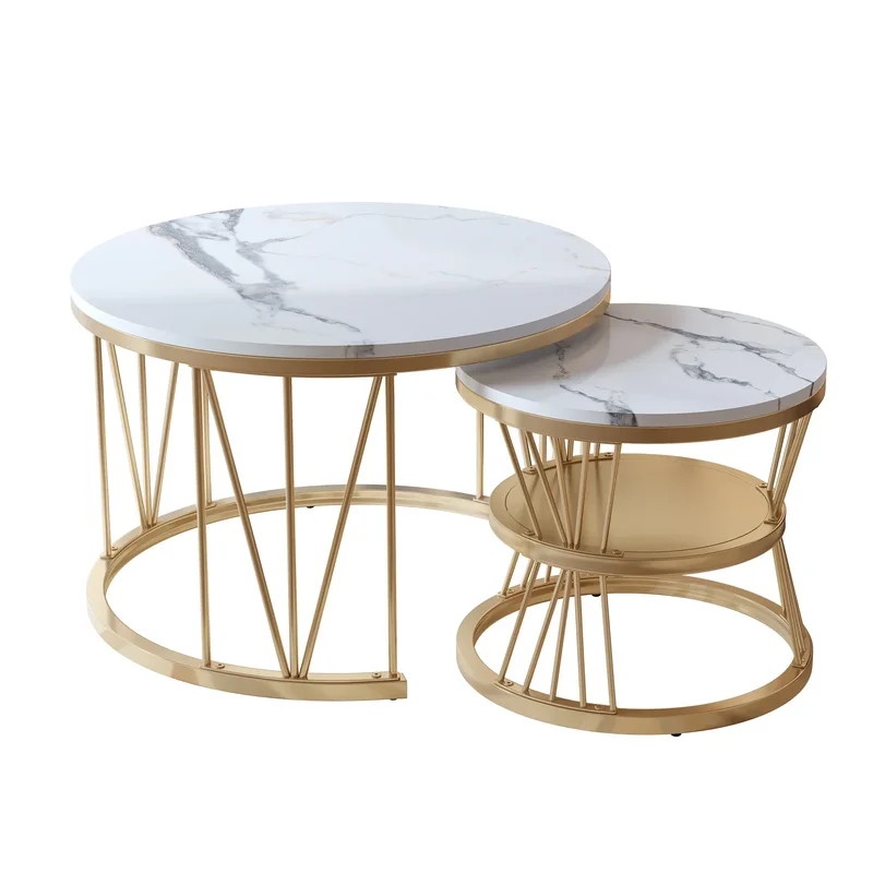 AliExpress - Ensemble de tables basses rondes Anajqaqia 2 pièces, tables d'appoint modernes imbriquées, cadre en métal doré, tables de salon 