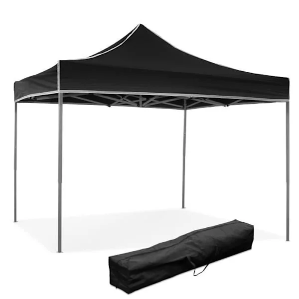 Tonnelle - EVERGREEN - 3x3 m - Svart PVC-tyg - 100% vattentålig - Fällbar
