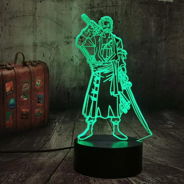 Roronoa Zoro 7 Farve Skiftende Bord Actionfigurer Lampe Luffy USB Led Skrivebordslys Japansk Anime Zoro Natlys Cool Sengelamper