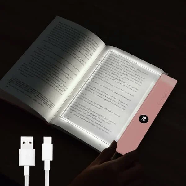 Book Light, Rechargeable Clear LED Flat Reading Light with 3 Colors & Timer, Dimmable Panel Light Book Full Page Light for Reading in Bed at Night-FM-
