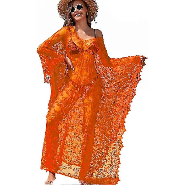[LCS] Strandovertræk Boho Blonde Kimono Plus Size Bikini Kåbe Badedragt Til Kvinder Ensfarvet-MXBC