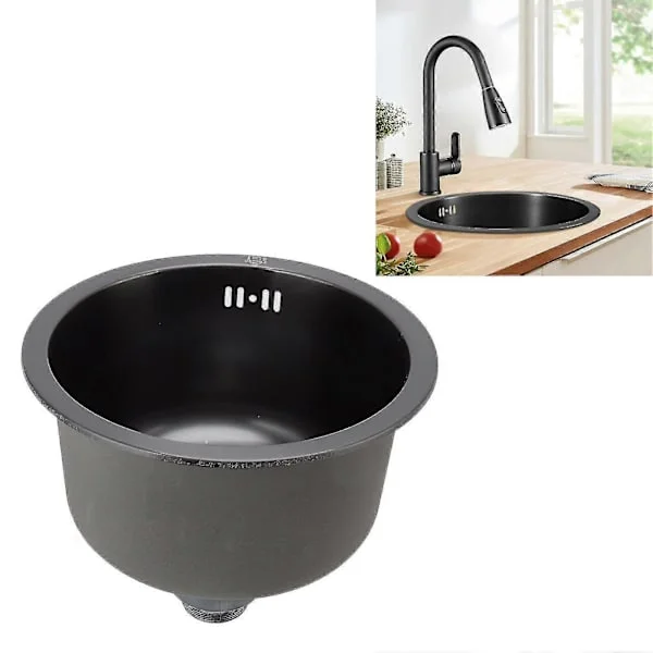 【YD】Round Stainless Steel Sink with Single Bowl and Drain Accessories for Home Bar - Compact and Durable [Black] - Good