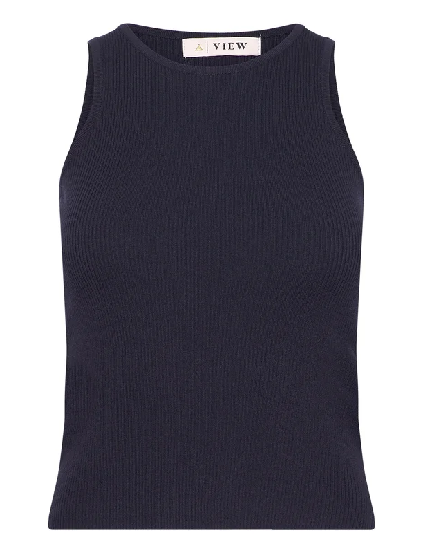 A-View Rib Knit Tank Top - Navy - S