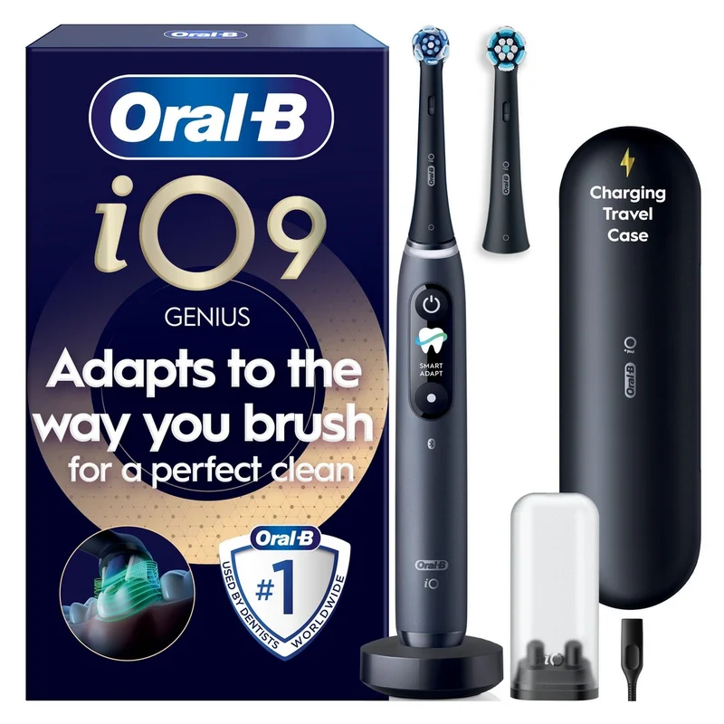 Oral-B iO9 Black Onyx, Charging Travel Case, Tr - Eltandborste med AI-anpassning och laddningsfodral