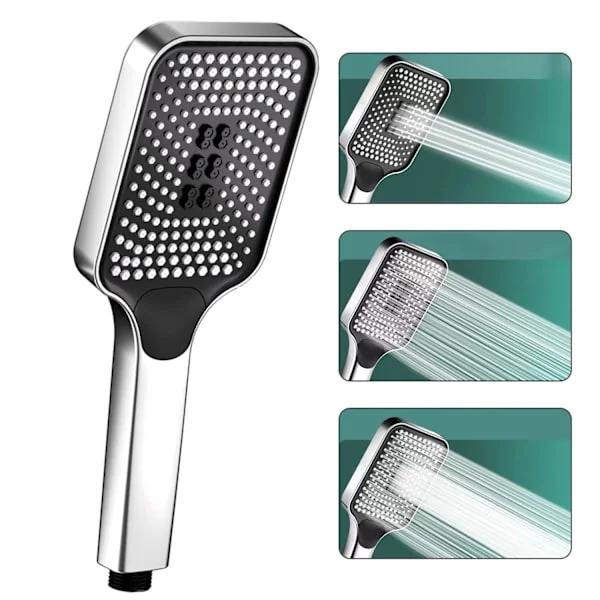 Handheld Shower Head, Universal High Pressure Bathroom Square Shower Head, Powerful 3-Mode Handheld Shower, Chrome Color