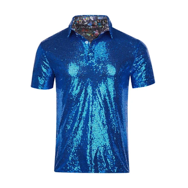 Menners Skinnende Sekvens Kort Ermet Turndown Glitter Polo T-skjorte