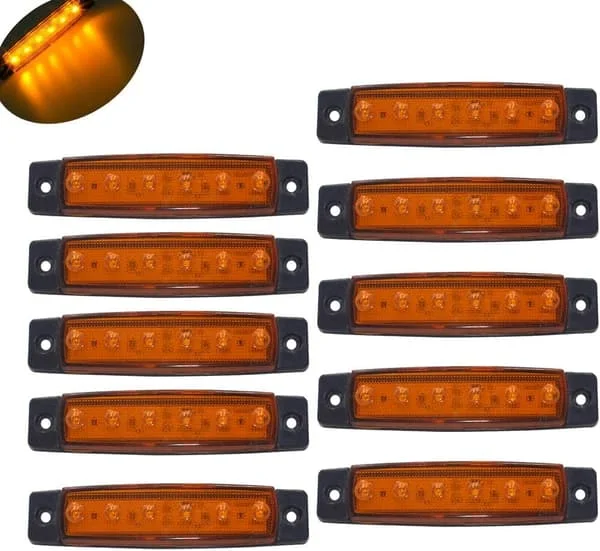 10-pakning 6 LED 9,7 cm tilhengerblinklys, gule posisjonslys, bakre lastebilhytteposisjonslys (gule)