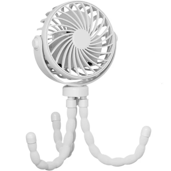 Mini Stroller Fan, Fan with Flexible Tripod, Portable Multifunctional Fan – Rechargeable, 360° Rotation, with Night Light & Stand