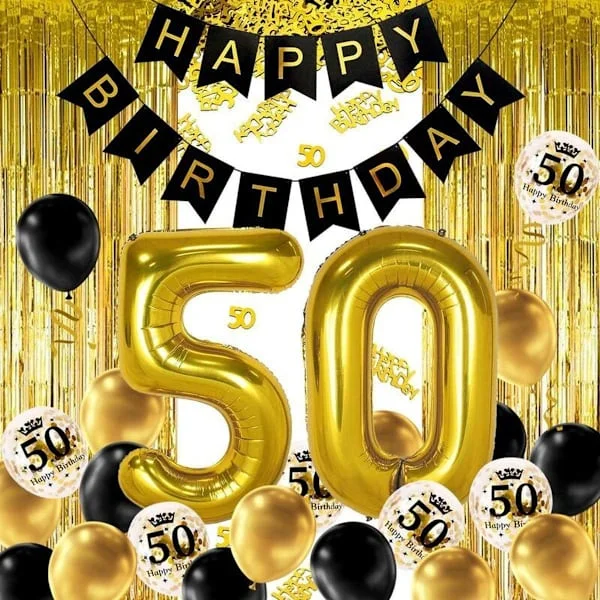 50 år sort guld fødselsdagsdekoration tillykke med fødselsdagen banner helium ballon tal 50 XXL-FX-
