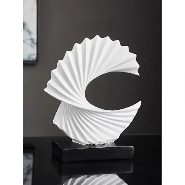 1 stk Svart Base Abstrakt Skulptur, Havbølge Harpiksstatue, Bordkunst, Elegant Dekor til Stue, Soverom, Kontor, Skap, Hvit, H 28cm
